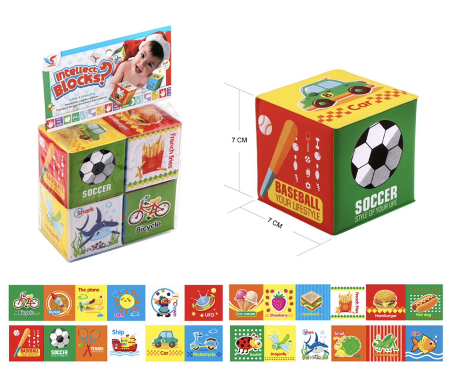 Set cuburi moi pentru bebeluși având ca imagini patru imagini diferite pe un singur cub sunt șase imagini ce se pot alcătui un pază indicat copiilor peste una este non toxic nu conține plastic