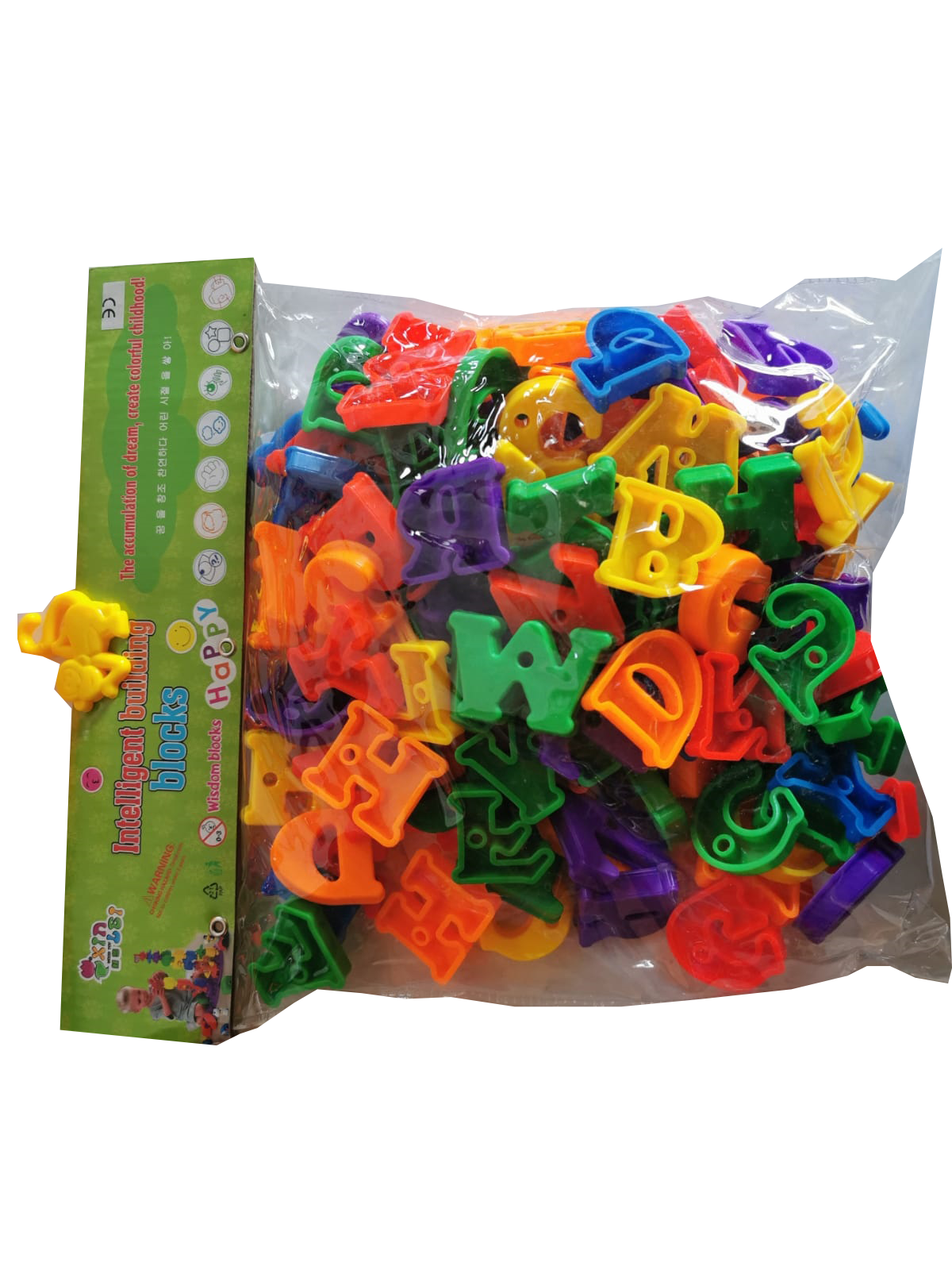 Jocul contine   litere din plastic.
Literele sunt in 8 culori: verde inchis, verde deschis, violet, albastru, albastru deschis, portocaliu, galben, rosu.
