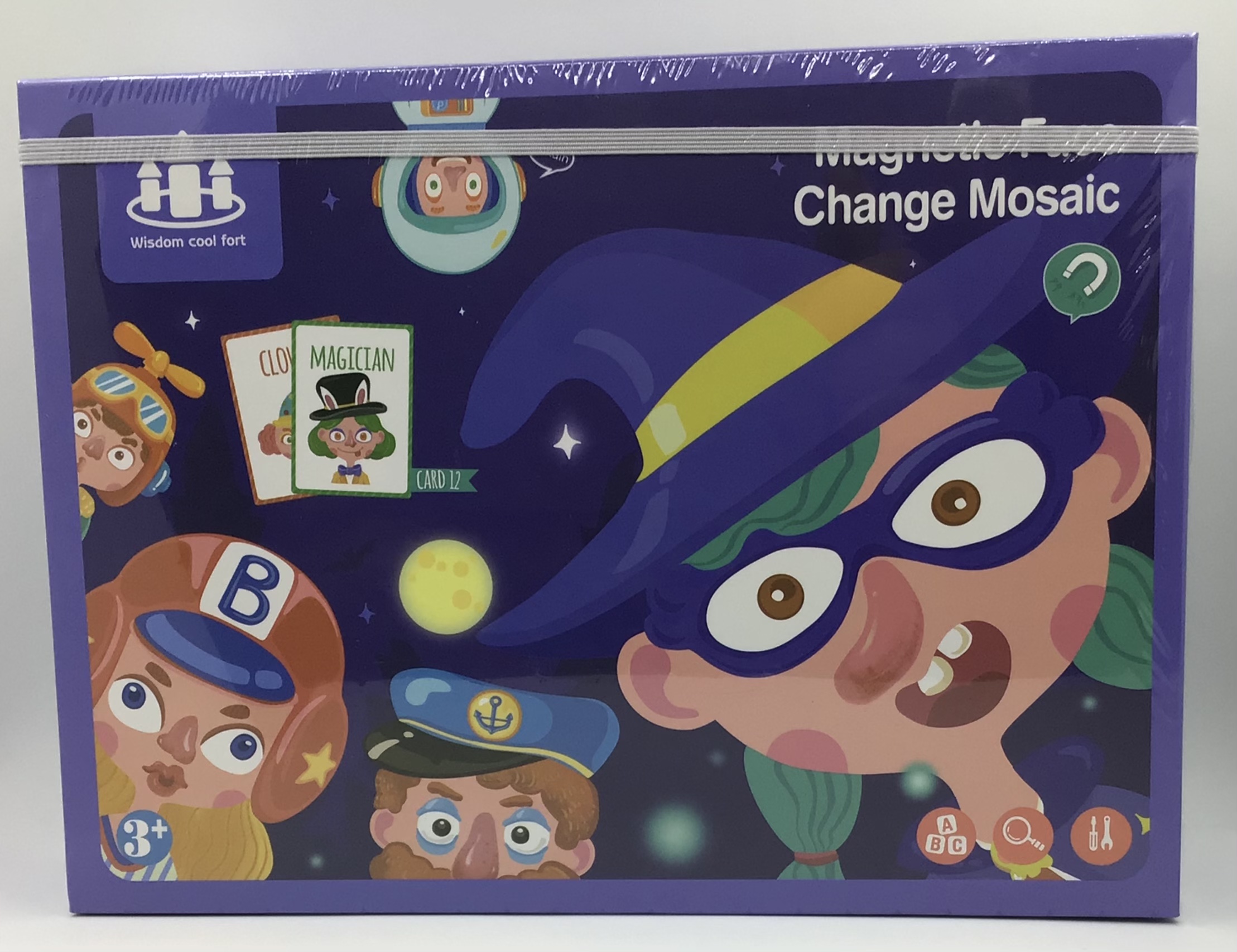 Set mozaic magnetic cu diverse activități jocul se află într-o cutie de carton cu mâner este un joc indicat copiilor de peste trei ani