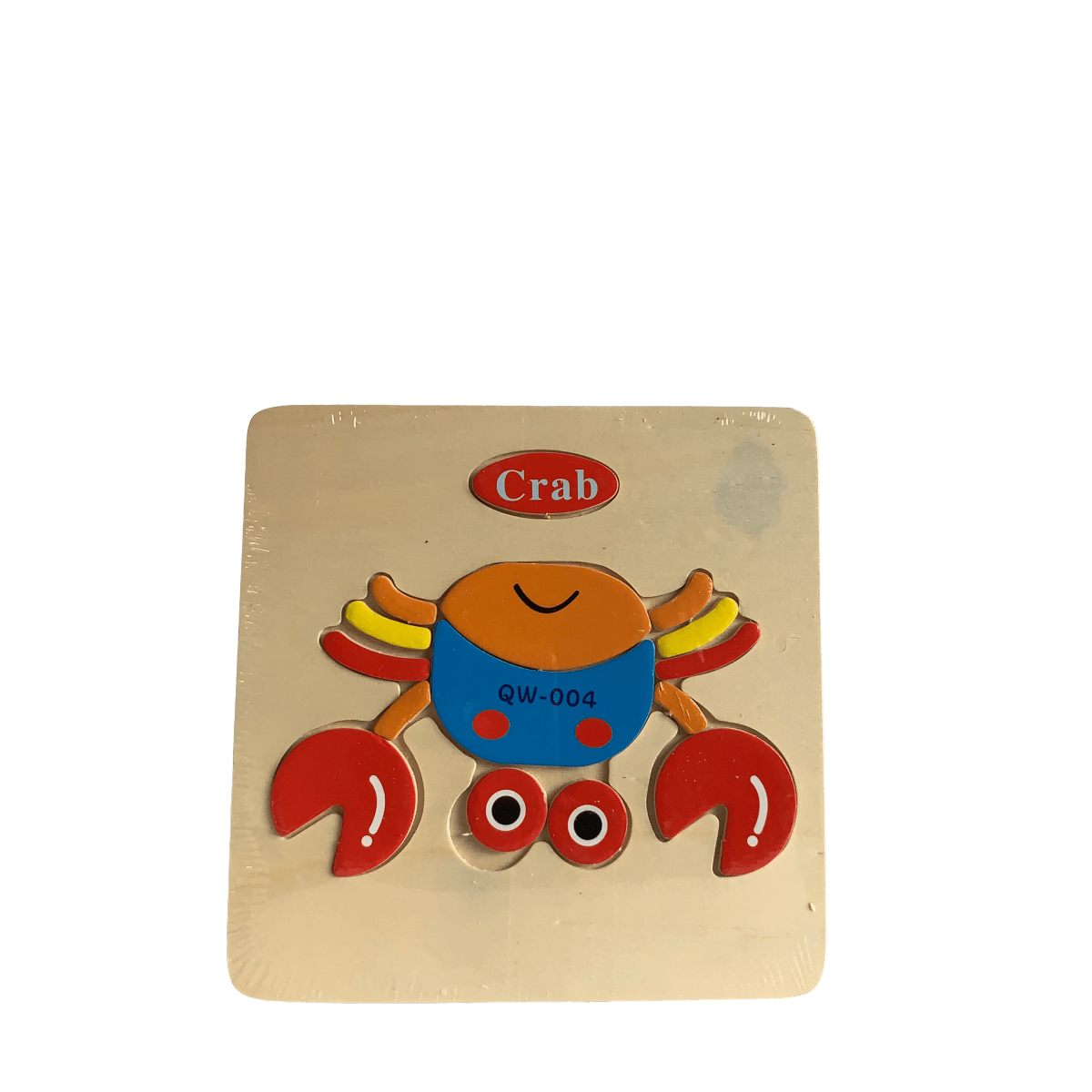 Mini puzzle în relief model crab. Puzzle-ul este realizat din lemn și carton.

